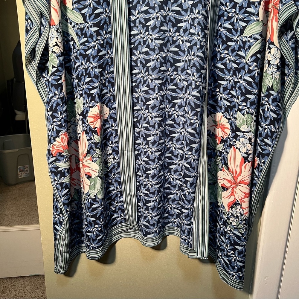 Max Studio Women's Size Small Kimono Caftan Blue Pink Floral Striped Open Front - Picture 4 of 10